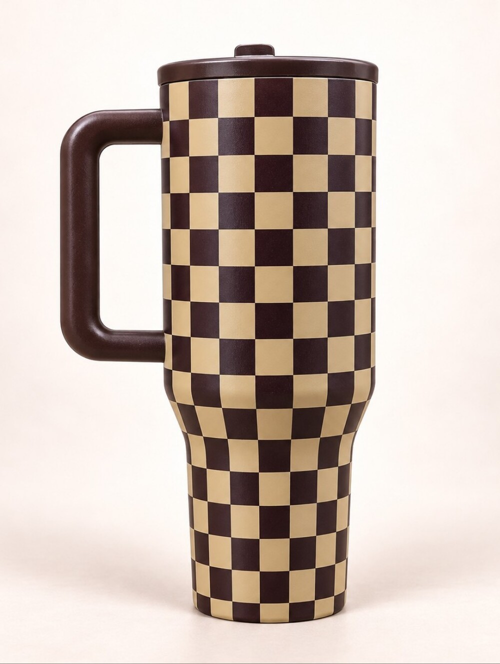 HydroJug Brown and Cream Checkered Insulated Travel Mug 32 Oz